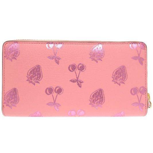 GUCCI Long Wallet Purse 456117 leather pink Cherry Strawberry GG Women Used