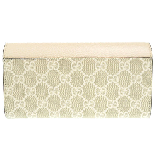 GUCCI Long Wallet Purse 456116 GG Supreme, Leather beige Bifold Continental Wallet GG Marmont Women Used