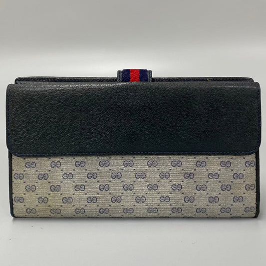 GUCCI Long Wallet Purse leather Navy