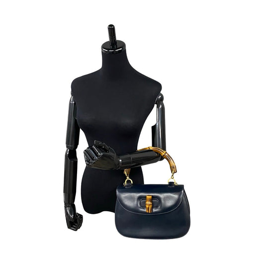 GUCCI Handbag Calfskin Navy Bamboo