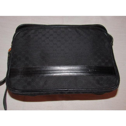 Gucci black leather & black micro Guccissima print canvas, roomy, cross body/messenger bag