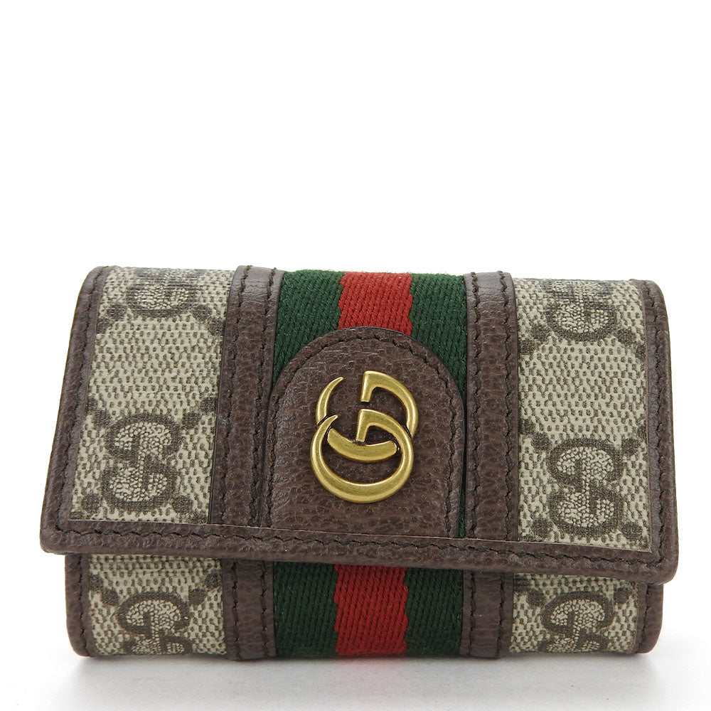 GUCCI Key case Key holder 603732 GG Supreme canvas, leather beige Off deer unisex(Unisex) Used