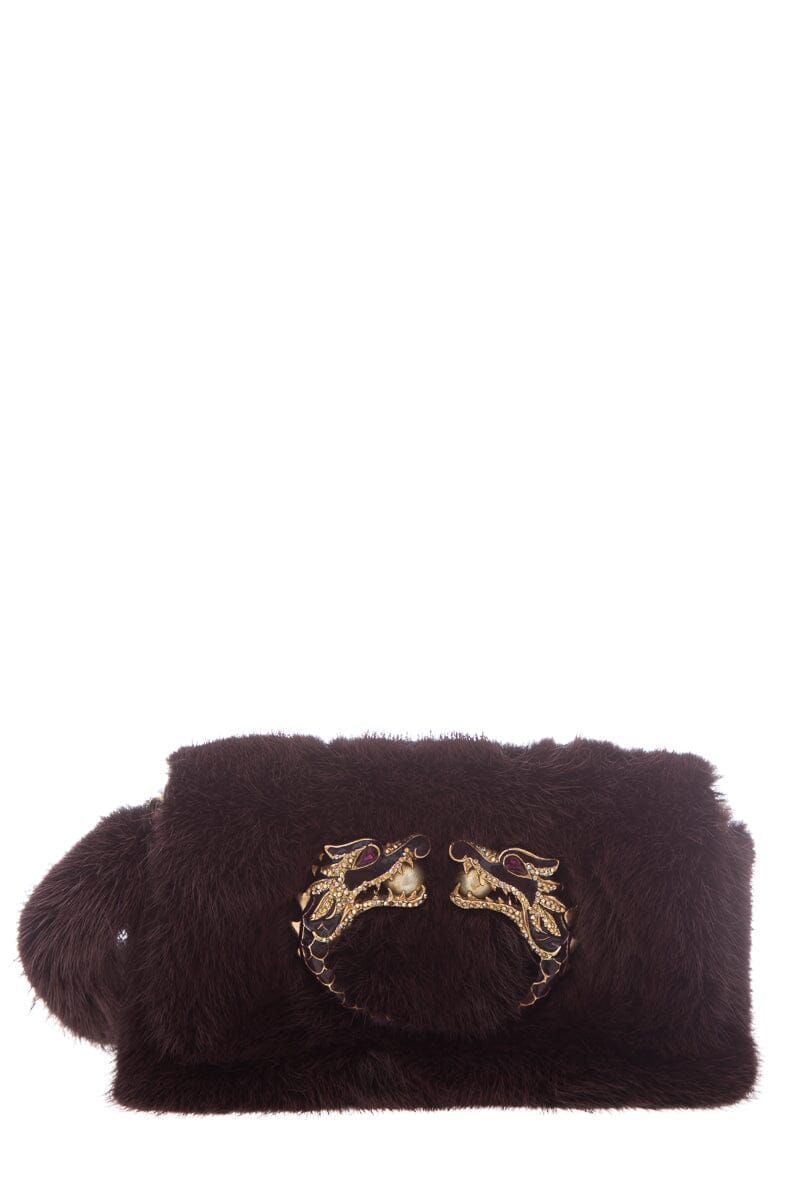 Gucci F/W 2004 By Tom Ford Burgundy Mink & Crystal Wolf Head Clutch