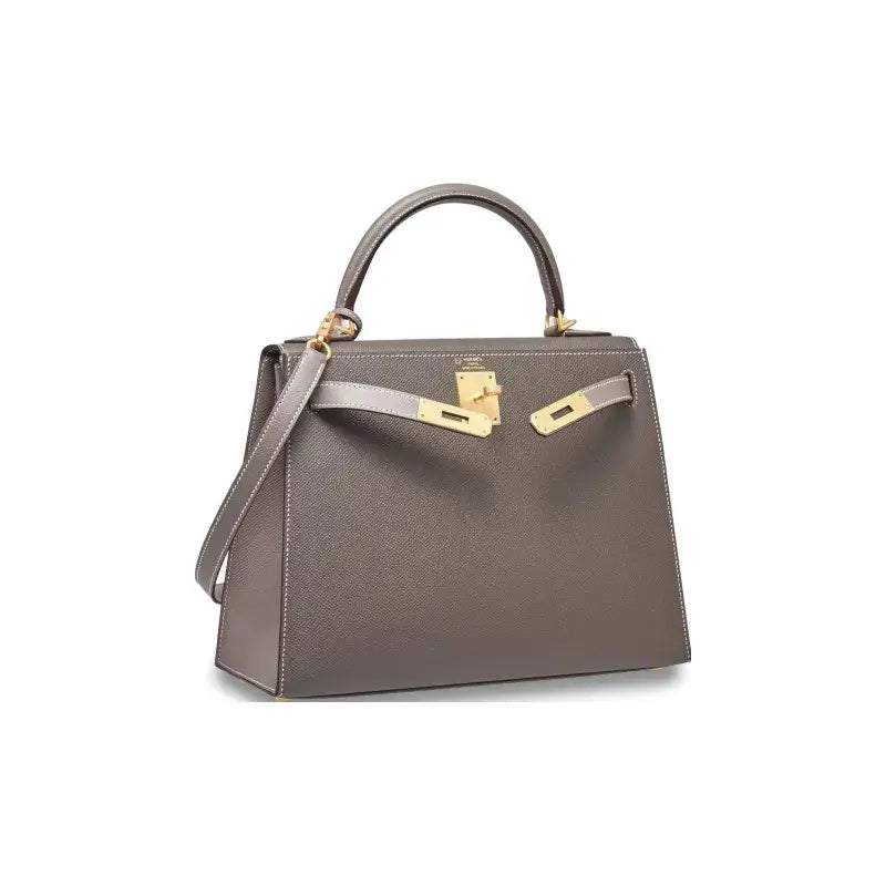 HERMES Kelly Bag Epsom Leather Handbag (25,28) tin gray gold hardware