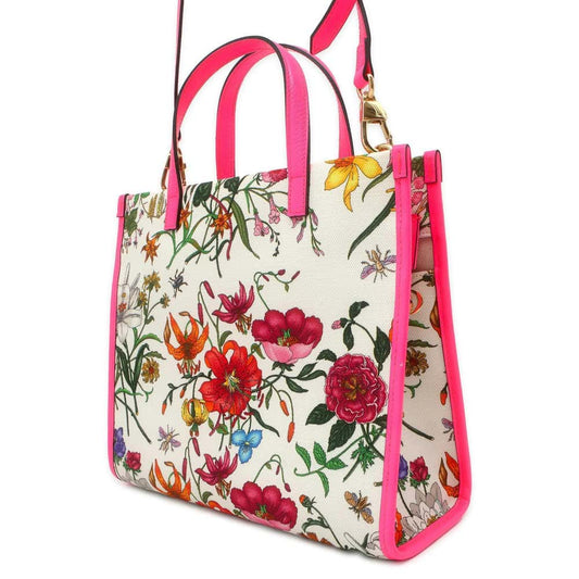 GUCCI Interlocking G Flora 2WAY Shoulder Bag White/Pink 550141 Canvas Leather