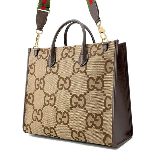 GUCCI Jumbo GG 2way Tote Bag Beige/Brown 678839 Canvas Leather