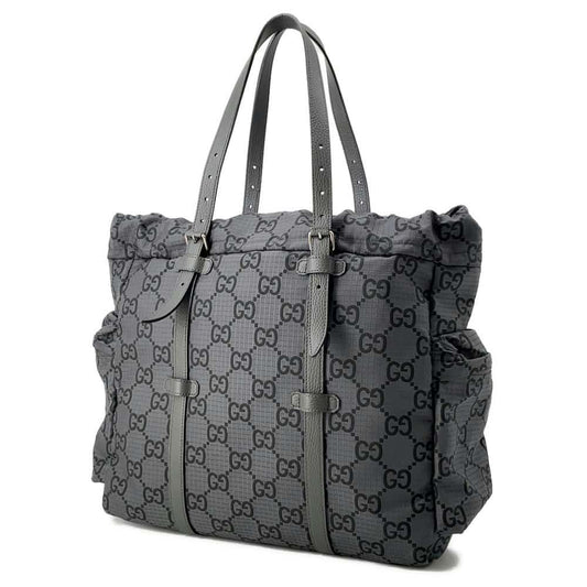 GUCCI GGNylon Ripstop Tote Bag Gray 767929 GGNylon Leather