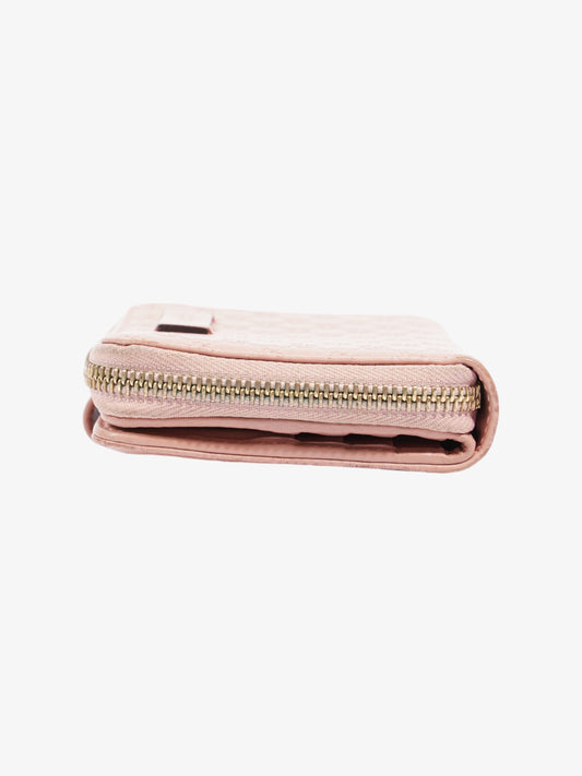 Gucci Gucci Micro Guccissima 449395 Leather Compact Wallet Pink Ⓖ Engraving Pink Embossed Leather