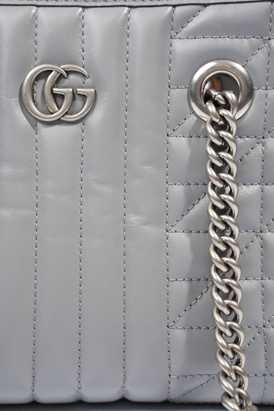 Gucci GG Marmont Tote Bag Grey Leather Small