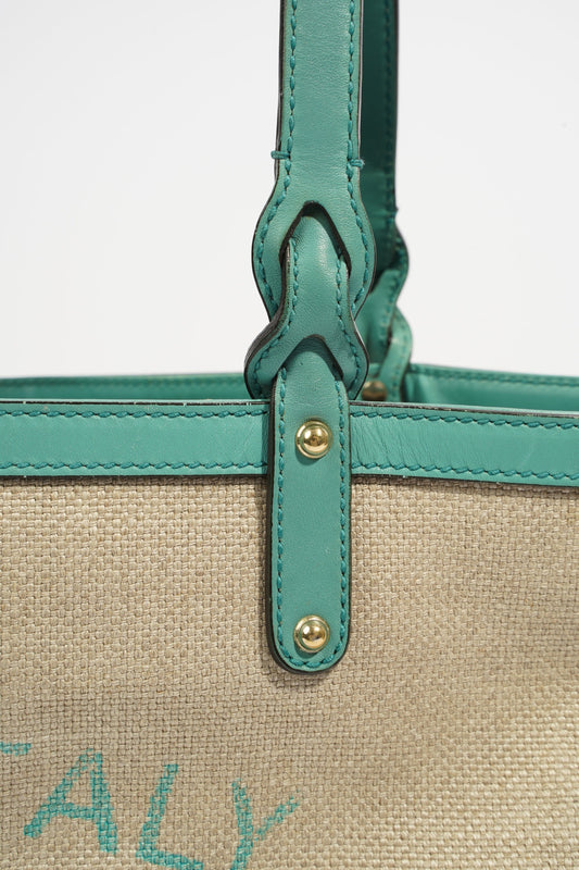 Gucci Capri Tote Bag Beige / Turquoise Canvas
