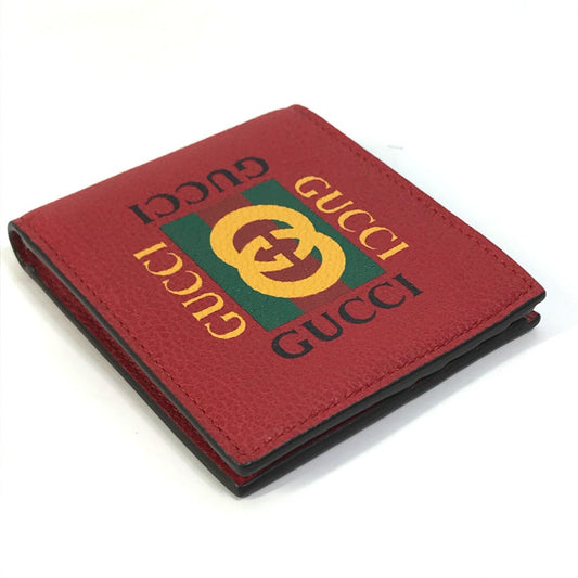 GUCCI Folded wallet 496309 leather Red GUCCI print Vintage logo unisex(Unisex) Used