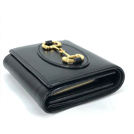 GUCCI Folded wallet 621891 leather black Horsebit Women Used