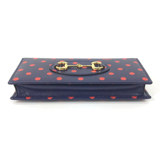 GUCCI Long Wallet Purse 621892 leather Navy x red Horsebit 1955 Dot Polka Dot Chain wallet Women Used