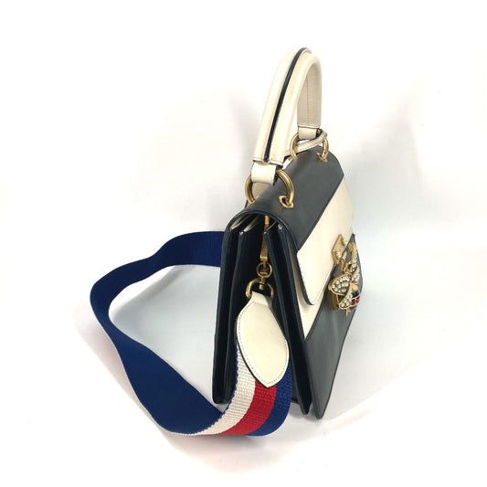 GUCCI Handbag 476541 leather Black x white Bijou Fake Pearl Queen Margaret BEE Bee Women Used