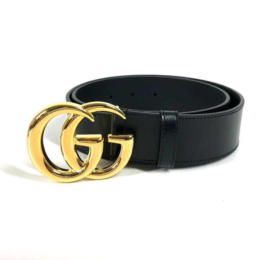GUCCI belt 406831 leather Black x Gold GG Marmont Shiny buckle leather belt mens 80 Used