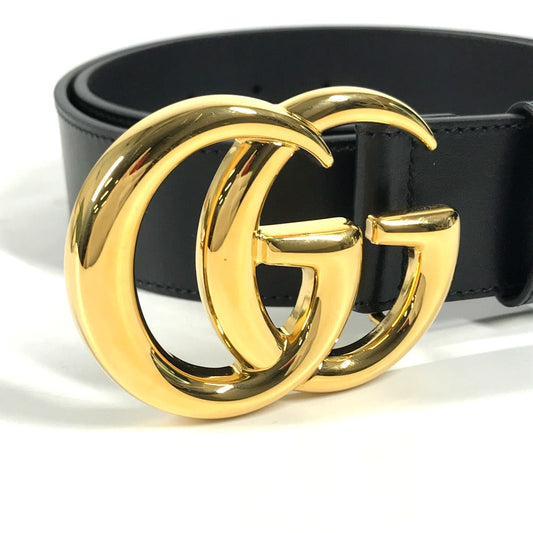 GUCCI belt 406831 leather Black x Gold GG Marmont Shiny buckle leather belt mens 80 Used