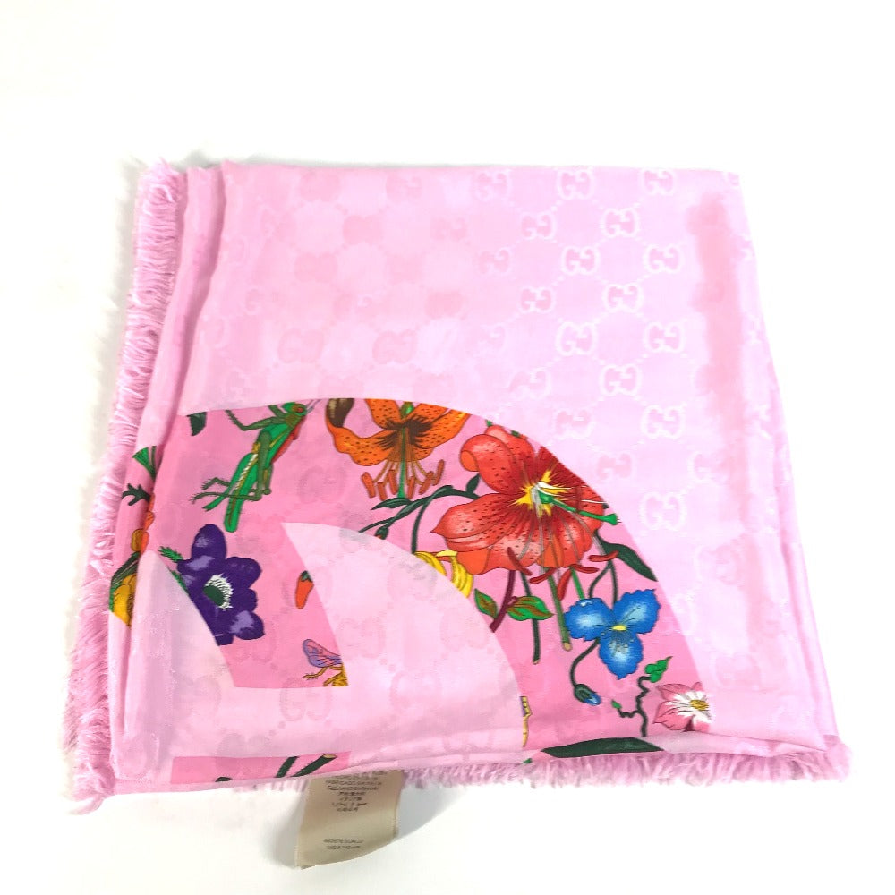 GUCCI shawl 663676 Silk, Rayon pink Floral GG logo Flora Women Used