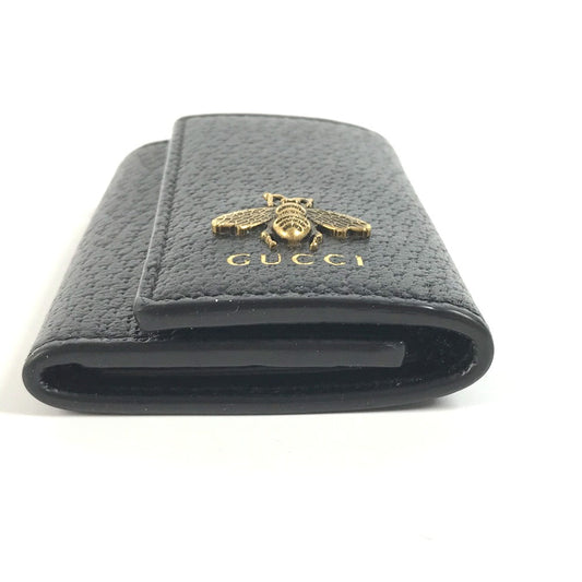 GUCCI Key case Key holder 523633 leather black logo BEE mens Used