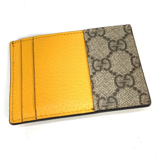 GUCCI Card Case 597557 GG Supreme Canvas Brown x yellow GG Supreme Cat Head Cat neo vintage mens Used