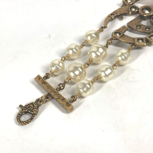 GUCCI bracelet metal Gold x Multicolor Double G Color stone, fake pearl, rhinestone, triple row Women Used