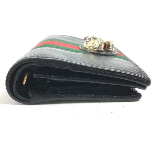 GUCCI Folded wallet 573790 leather black Rhinestone Sherry Line Raja Tiger Chain Wallet Tiger Women Used