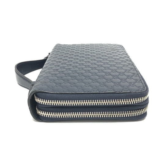 GUCCI Long Wallet Purse 449246 Sima leather Navy GG Micro Guccissima mens Used