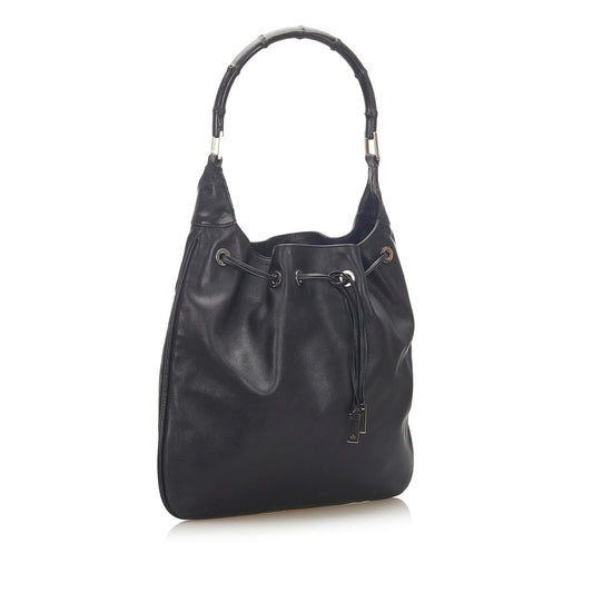 Gucci Bamboo Drawstring Leather Shoulder Bag