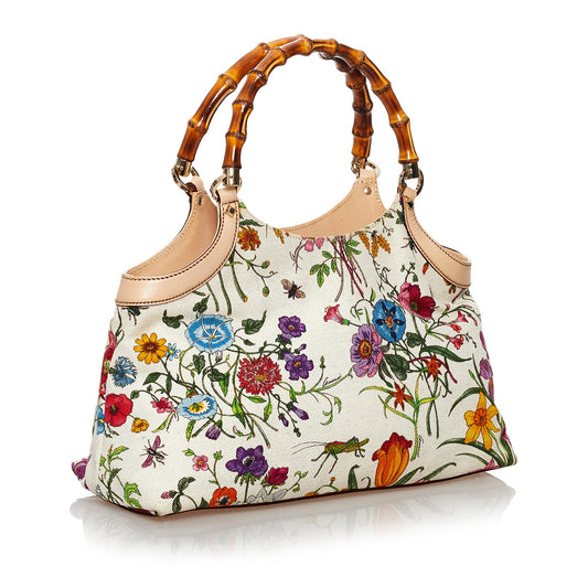 Gucci Bamboo Flora Canvas Handbag