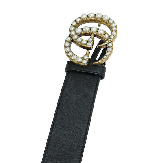 Gucci Black Double G Pearl Belt 34
