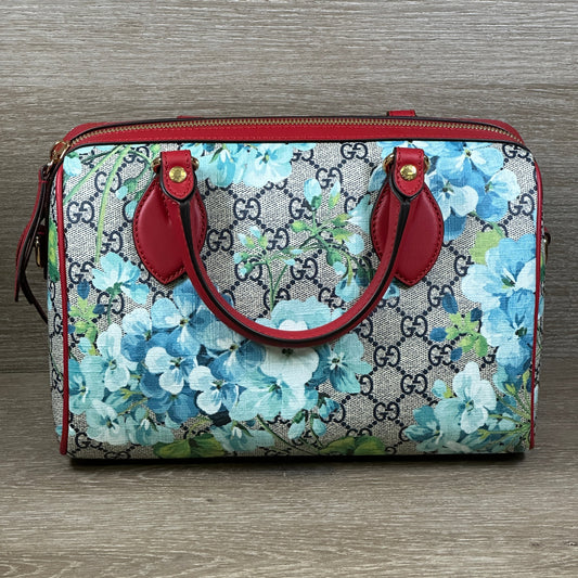 Gucci Blue Bloom GG Coated Canvas Small Boston Bag
