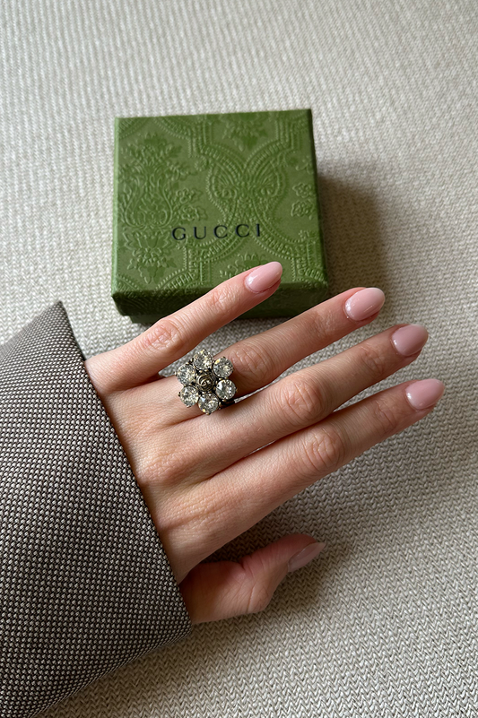 GUCCI Crystal GG Flower Ring