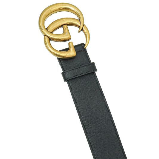 Gucci Black Double G Buckle Leather 40mm Belt 30