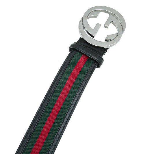 Gucci Black GG Buckle Web Belt 34