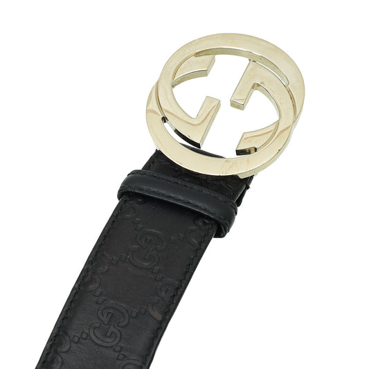 Gucci Black Guccissima Interlocking G Buckle Belt 38