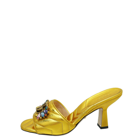 Gucci Gold GG Crystal Marmont Slide Mules Sandal 36