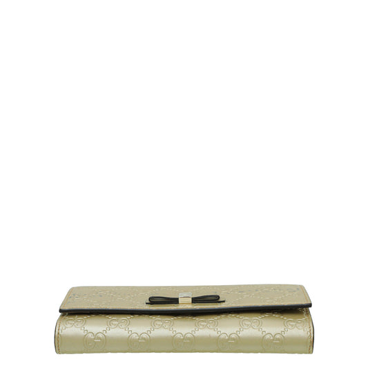 Gucci Champagne GG Guccissima Bow Continental Wallet