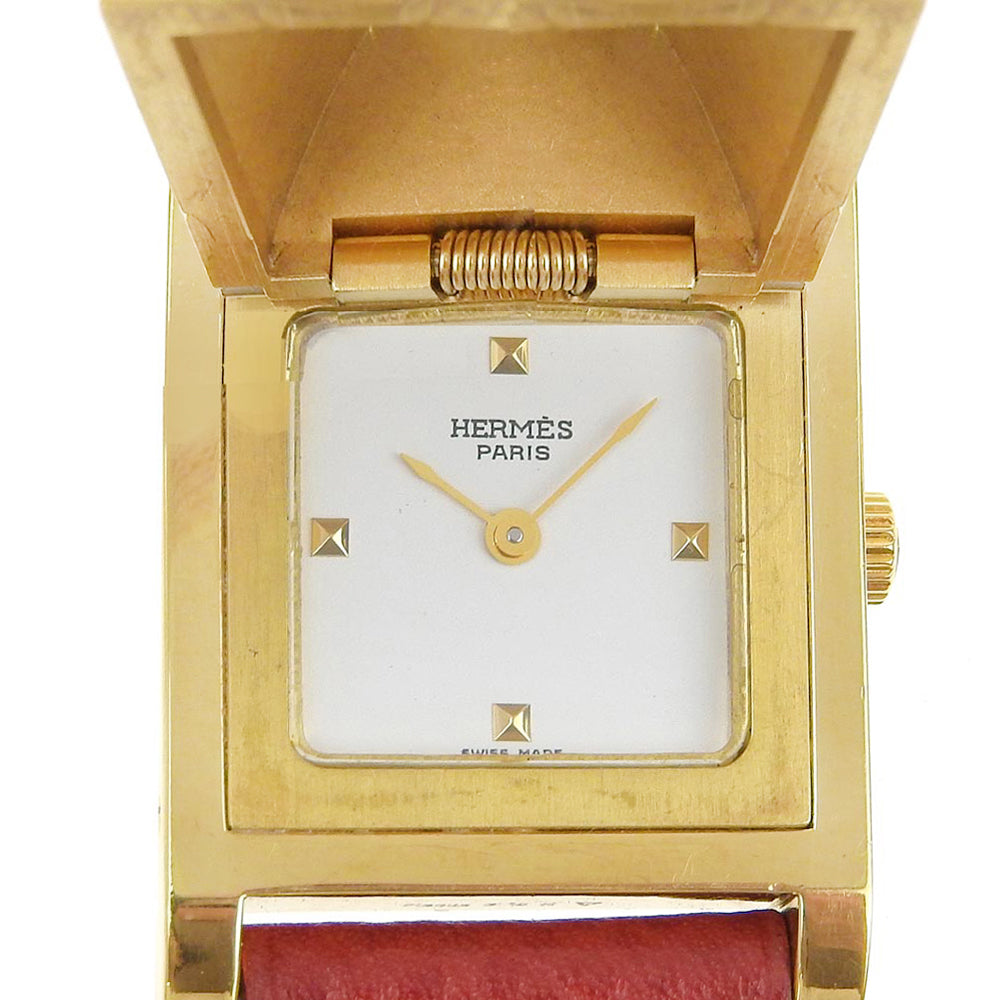 HERMES Watches Quartz ME1.201 Plated Gold , Leather wine-red Medor White dial Women Used