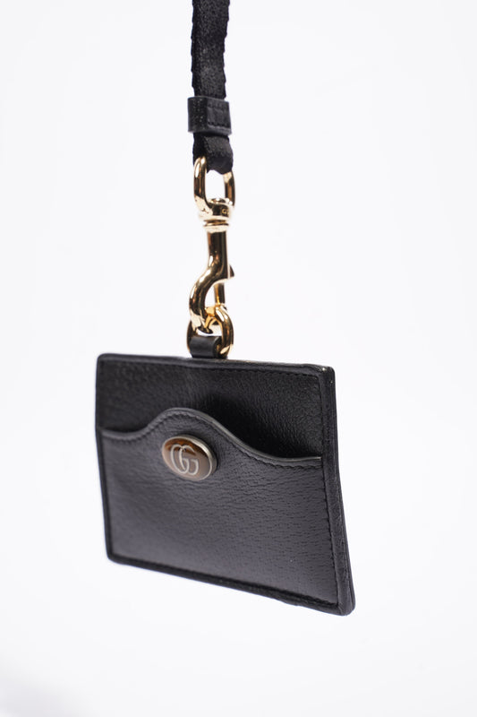 Gucci Card Holder/ ID Badge With Lanyard Black Leather