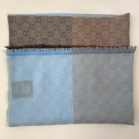 Gucci GG Lenolis Colorblock Scarf in Blue and Brown