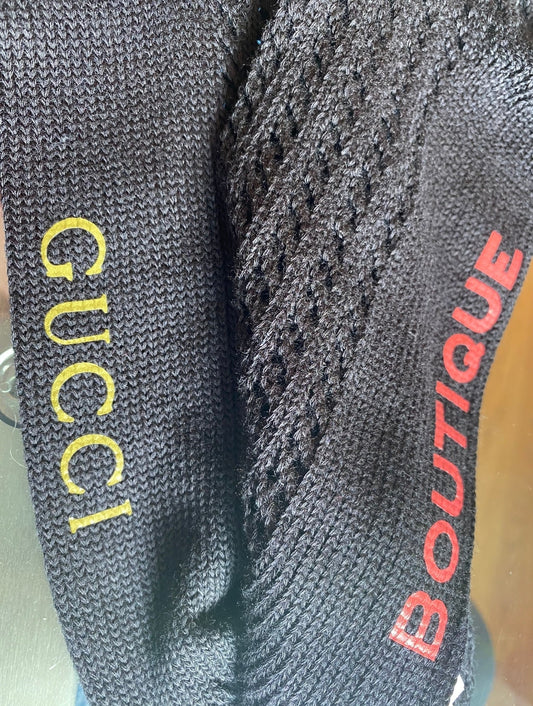 Gucci Boutique Knit Knee High Socks with GG Logos in Black