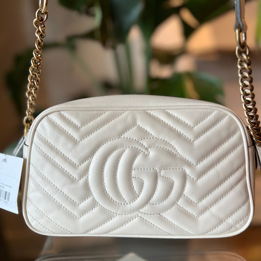 GUCCI GG Marmont White Leather Small Shoulder Bag