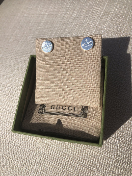 Gucci Logo Sterling Silver Round Stud Earrings