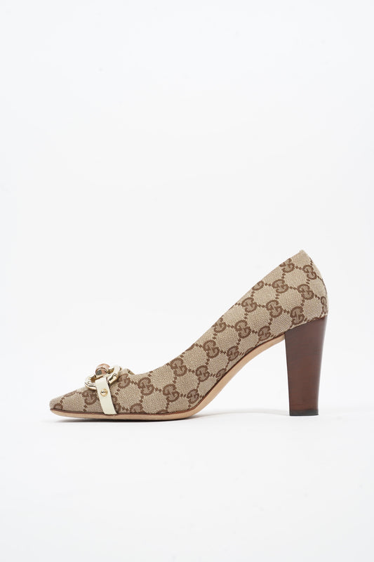 Gucci Bamboo Horsebit Pump 85 Supreme Canvas EU 37.5 UK 4.5