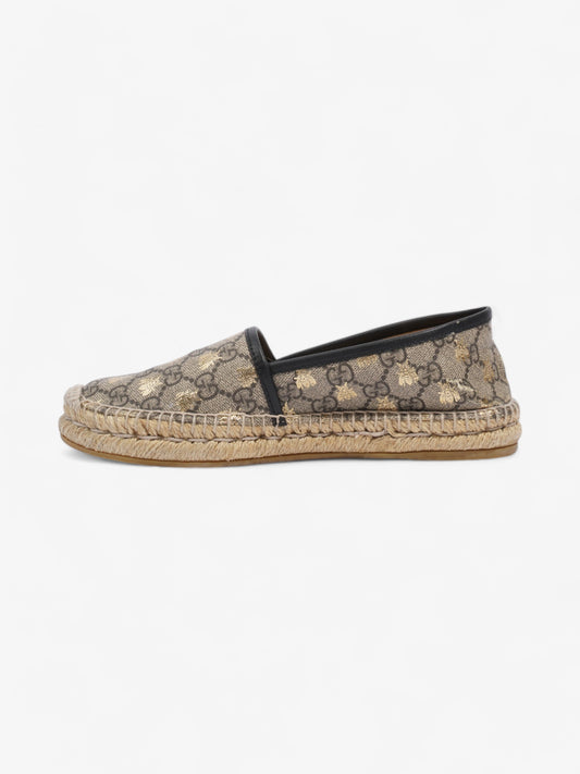 Gucci GG Supreme Bee Espadrille Beige / Gold / Black Coated Canvas EU 37.5 UK 4.5