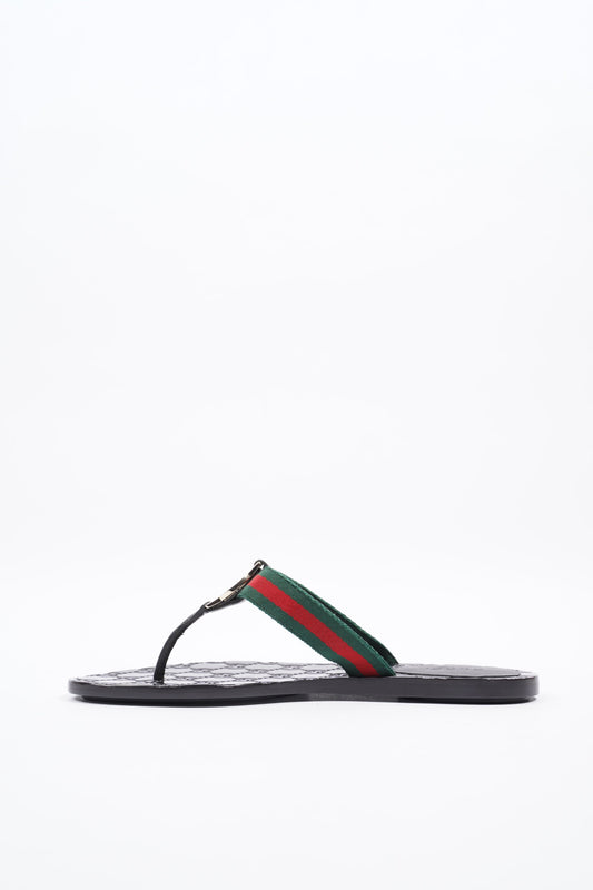 Gucci Interlocking G Thong Black / Red / Green Fabric EU 37 UK 4