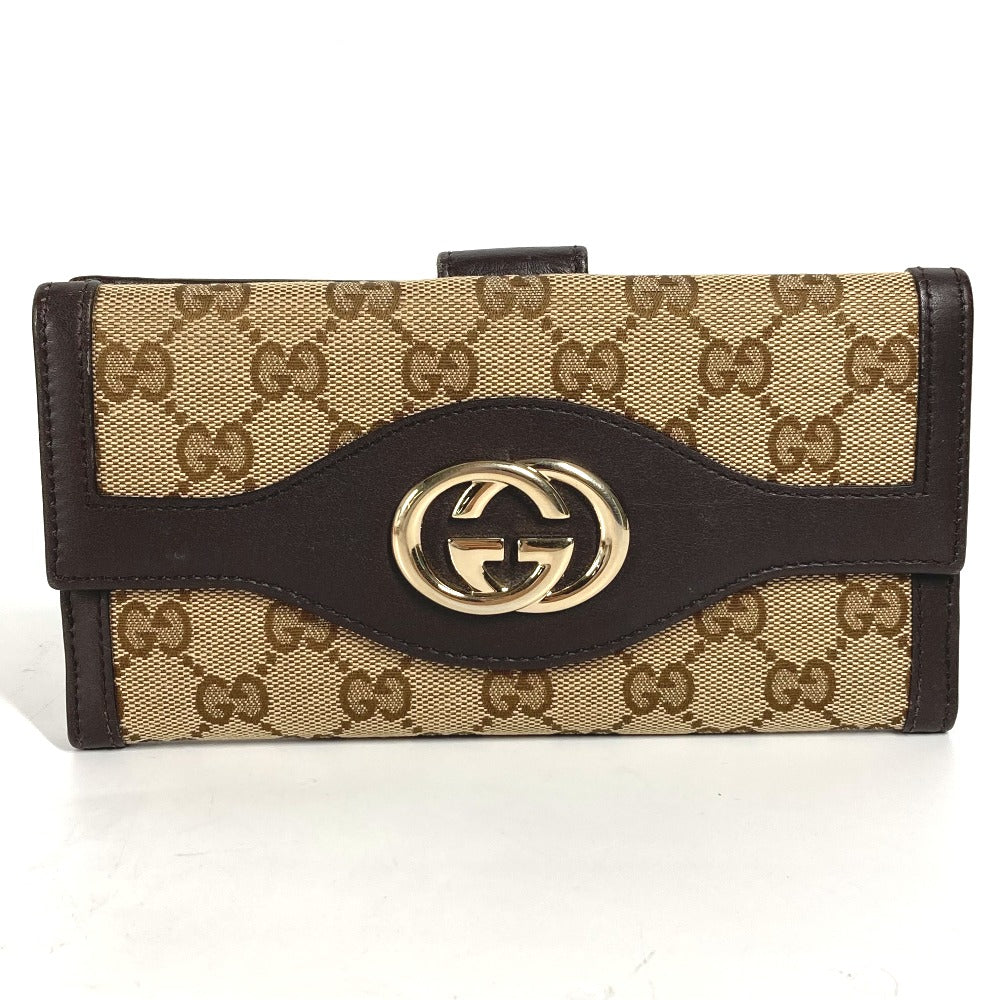 GUCCI Long Wallet Purse 282426 GG canvas / leather beige GG long wallet Interlocking G Women Used