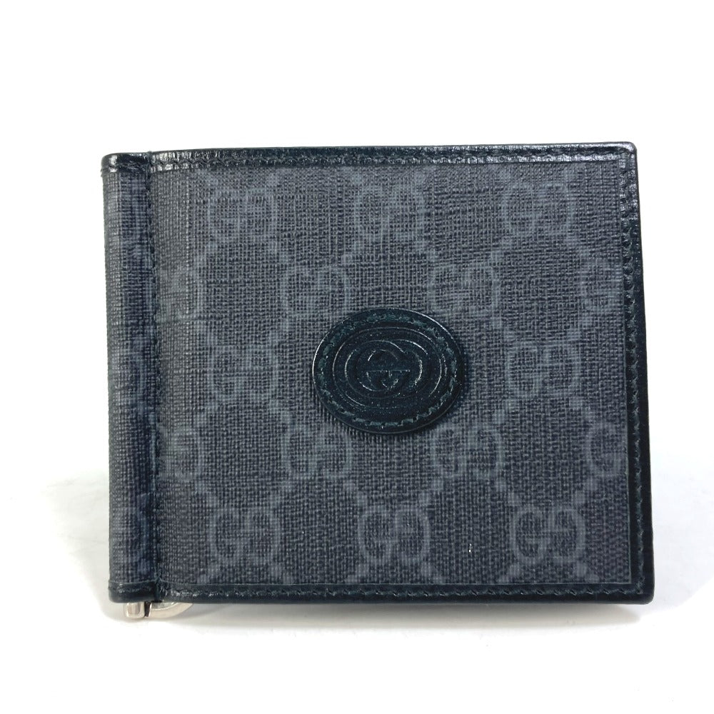 GUCCI Folded wallet 700686 GG Supreme Canvas black GG money clip Interlocking G Card Case Wallet mens Used