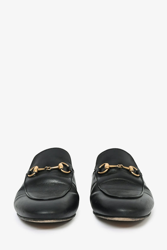 Gucci Black Leather Horsebit Princeton Slides Size 35.5