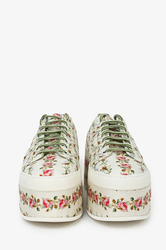 Gucci Cream Floral Canvas Platform Sneakers Size 40