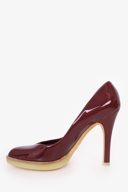 Gucci Burgundy Patent Leather Round Toe Pumps Size 9